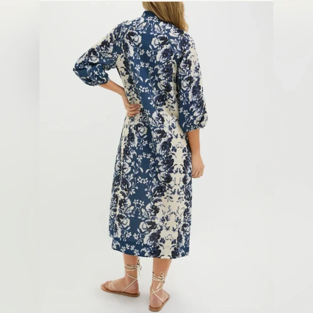 Tuckernuck Navy and Cream Floral Long Sleeve Dress - Picture 3 of 8